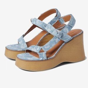 Lucky Brand sandals wedges Demmia acid denim hazy paisley NEW‎ size 10 mushrooms